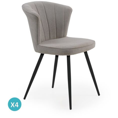 Set aus 4 gepolsterten Stühlen in Cappuccino-Farbe mit schwarzen Metallbeinen