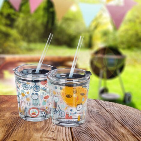 Set aus 4 glasbechern mit sportmotiven