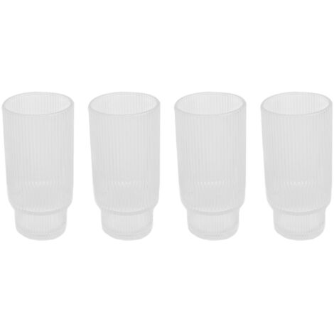 Set aus 4 großen, stapelbaren Vintage-Gläsern für Eiskaffee, Bier oder Saft – 325 ml, vertikales Maserungsdesign