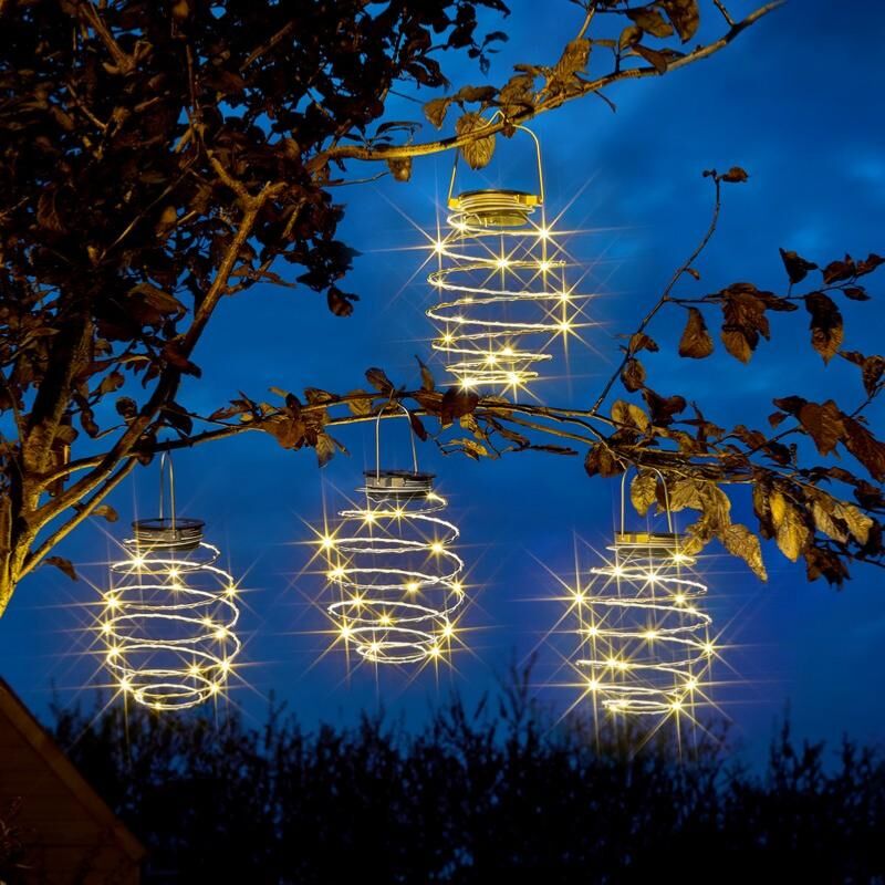 Boite de 4 x suspension solaire Spirale 16 leds blanc chaud