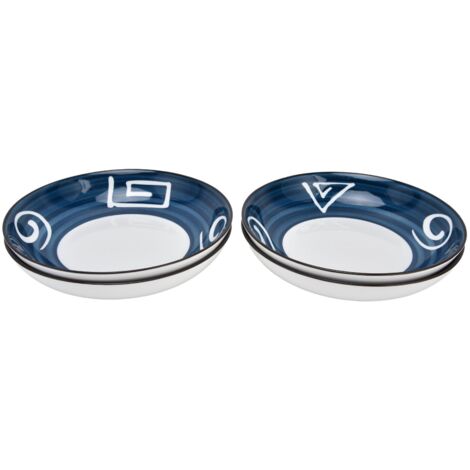 Set aus 4 japanischen 7-Zoll-Schüsseln, leuchtend blau-weißes Muster, umweltfreundlich und gesund, ideal für den täglichen Gebrauch, aus langlebiger Keramik.