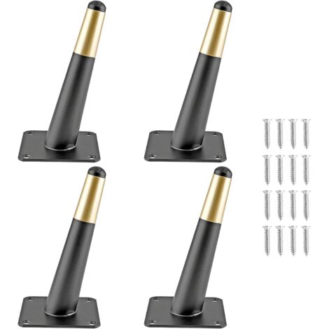 Set aus 4 konischen Metall-Möbelbeinen im mittelalterlichen Stil für Sofas, Schränke, Tische, Stühle, Kommoden, 15 cm, schwarz und gold