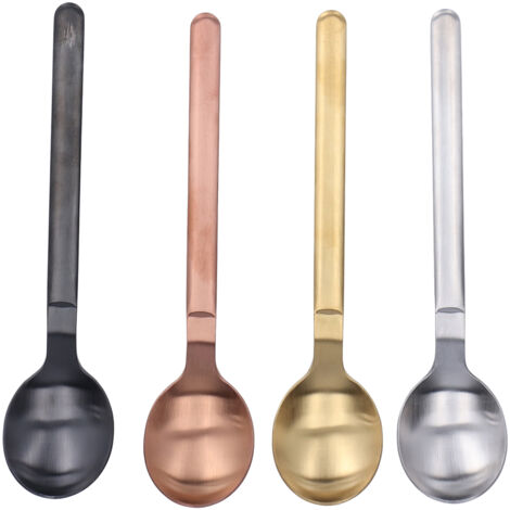 Set aus 4 langen, mehrfarbigen Edelstahllöffeln für Dessert, Eis und Tee