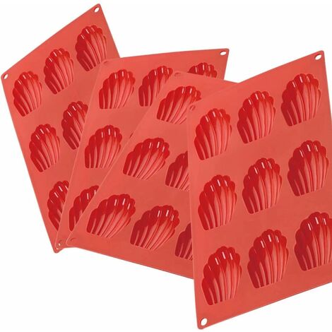 Set aus 4 Madeleine-Form 9 Löcher, Silikon-Kuchenform Backform Eiscreme-Behälter für Kuchen, Gelee, Süßigkeiten, Kekse, Mousse, Gebäck, rote Brownies,SOEKAVIA