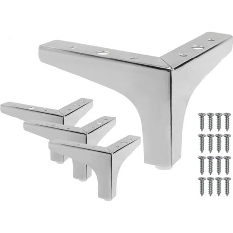 Set aus 4 modernen, 10 cm hohen, dreieckigen Möbelbeinen aus poliertem Chrommetall für Tische, Schränke, Sofas und Stühle.