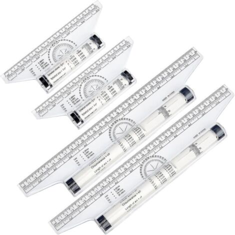 Set aus 4 Parallellinealen mit Kunststoffrollen, 30 cm und 15 cm, geeignet für Schulen und Büros (transparent)