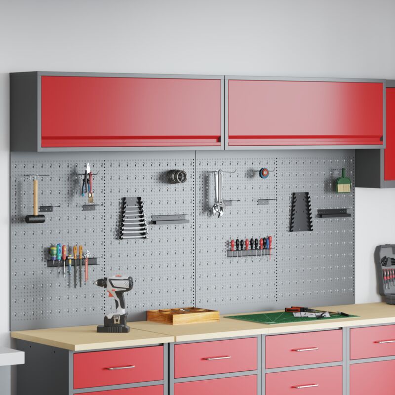 6-tlg. Werkzeugschrank-set Mit Stecktafel Wandmontage Rot Vidaxl