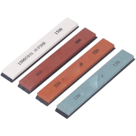 Set aus 4 Schleifsteinen mit festem Winkel für Messer, Körnungen 120, 320, 600 und 1500, wassergekühlt.
