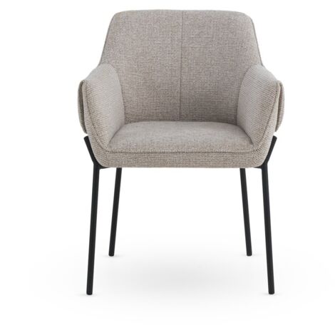 Set aus 4 Sesseln, bezogen mit pergamentfarbenem Chenille und mit schwarzen Metallbeinen