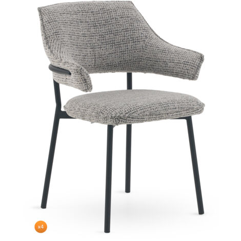 Set aus 4 Sesseln, bezogen mit weißem, meliertem Chenille