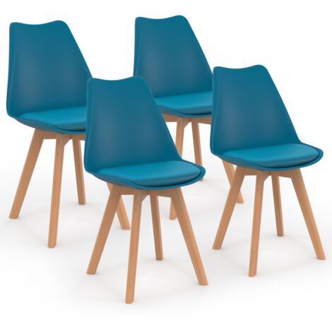 Set aus 4 skandinavischen Esszimmerstühlen SARA in Entenblau