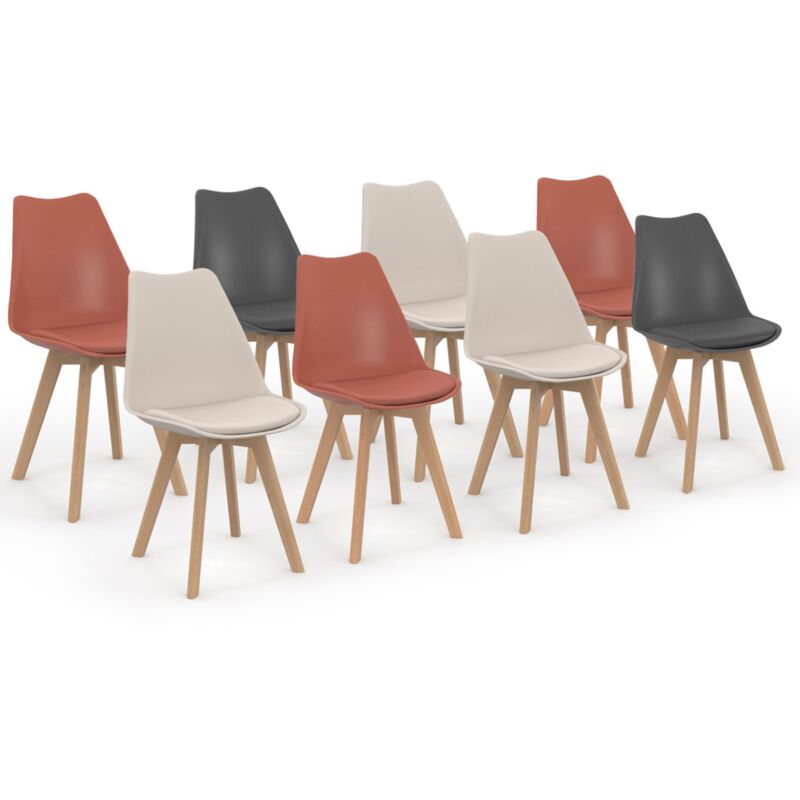 Idmarket Dunkelgrau - Set Aus 8 Skandinavischen Stühlen Sara Mix Color X2, Terracotta X3, Beige X3