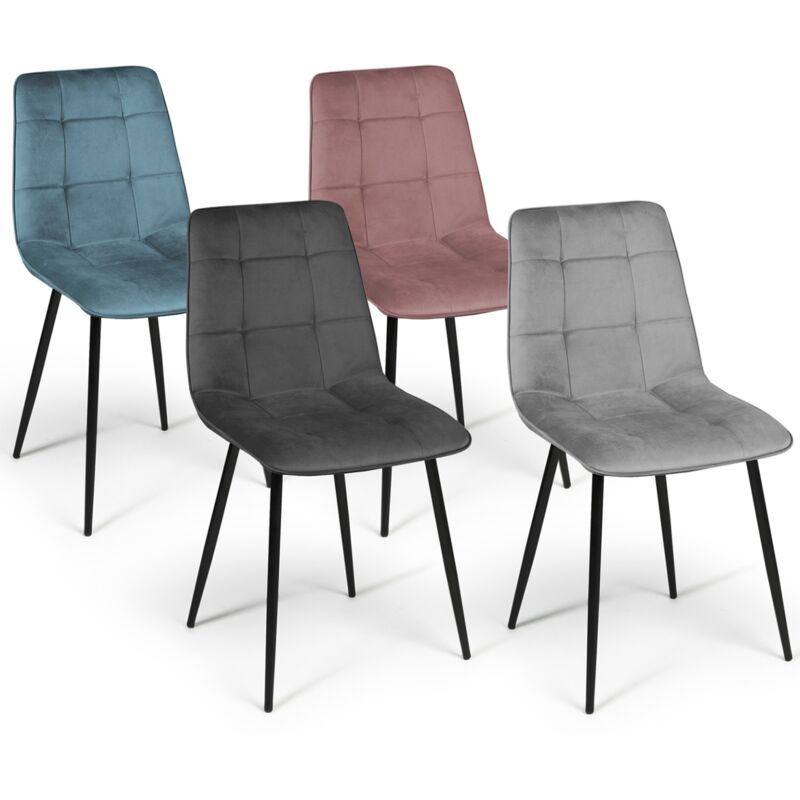 Idmarket Hellgrau Set Aus 4 Stühlen Mila In Samt Mix Color Pastell Blau, Dunkelgrau, Rosa