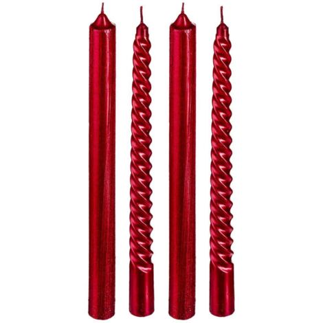 Set aus 4 Stumpenkerzen mit Glitter oder Twist 48 gr rot - Feeric lights & christmas