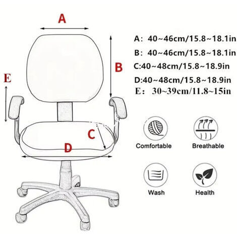 Set aus 4 universellen und dehnbaren Bürostuhlbezügen für Computer, bestehend aus Sitzfläche, Armlehnen und drehbarer Rückenlehne (schwarz).