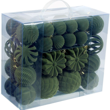 Set aus 48 luxuriösen, beflockten Weihnachtsbaumkugeln mit Samteffekt (4/6/8 cm) – Dekoration für Bäume, Wände und Kamine – Weihnachtsdeko (Grün)