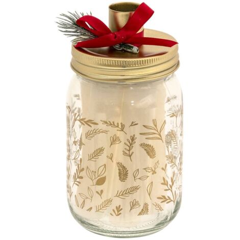 Set aus 5 Stabkerzen und passendem Windlichtglas - Beige