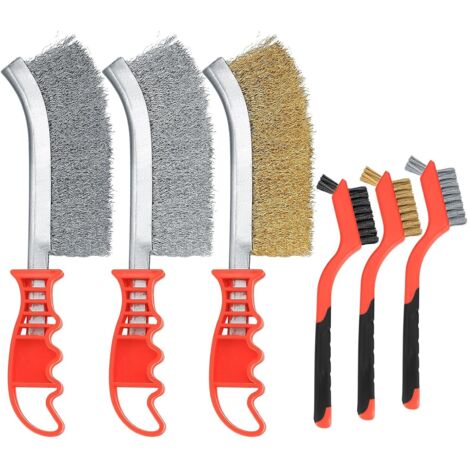 Set aus 6 Metallbürsten aus Edelstahl, Messing, Kohlenstoff, Nylon, Reinigungsbürsten für Schweißschlacke, Rostentfernung, Staub, 3 große + 3 kleine