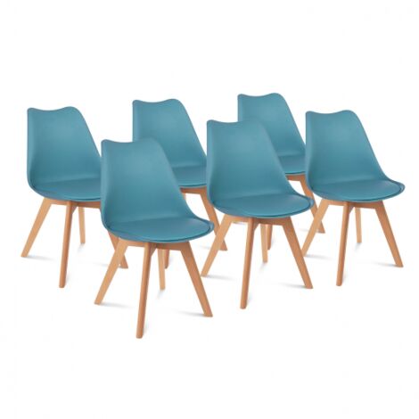 Set aus 6 skandinavischen Esszimmerstühlen SARA in Pastellblau