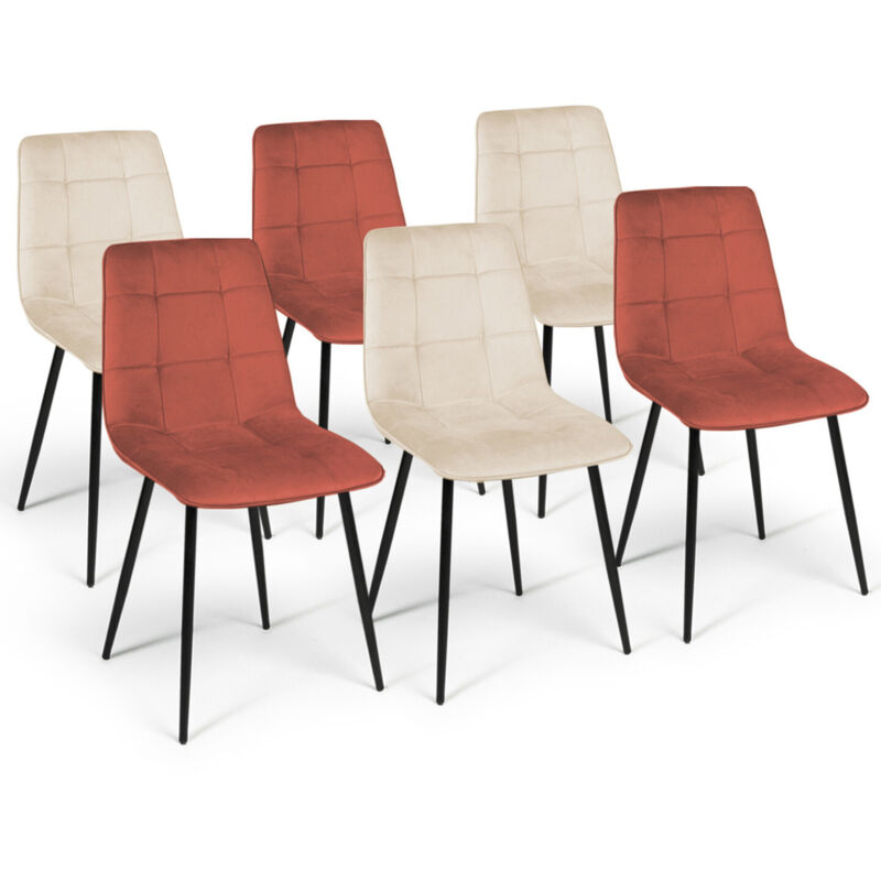 Idmarket Beige Set Aus 6 Stühlen Mila Aus Samt Mix Color Terracotta X3 Und X3