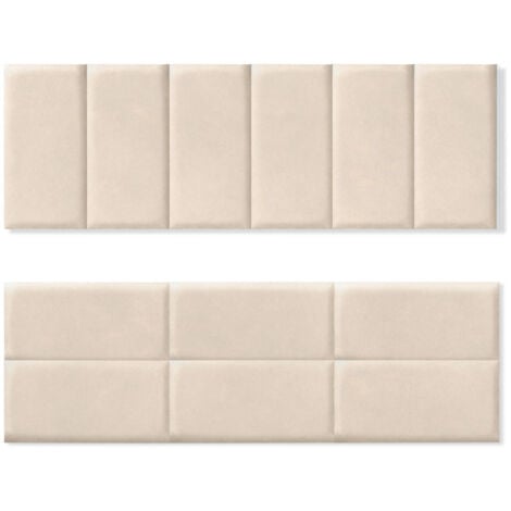 IDMARKET Set aus 6 Wandpaneelen für Kopfteil YUMA 180 cm aus Stoff mit Veloursleder-Effekt in beige
