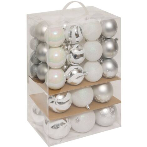 Set aus 60 Kugeln D.sortiert recyceltes Polystyrol Silber und Weiß - Feeric lights & christmas