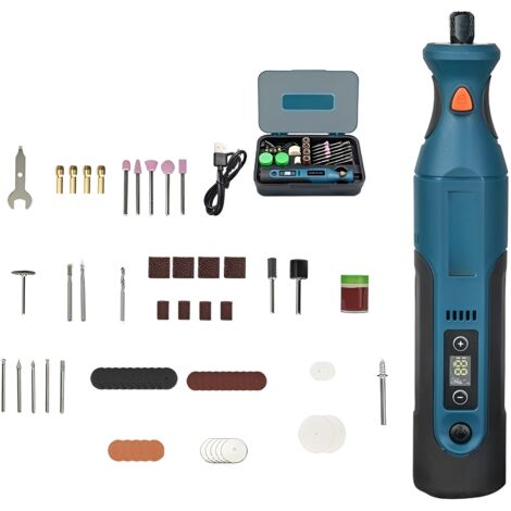 Set aus 66 elektrischen Rotationswerkzeugen (5.000 bis 25.000 U/min): Hochleistungs-Akku-Bohrschleifer (7,4 V DC, 1.100 mAh), Mini-Gravierstift, für die Holzbearbeitung.