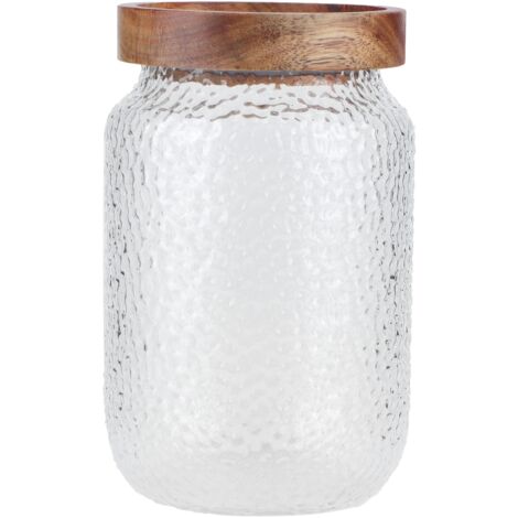 Set aus 700-ml-Glasbehältern mit luftdichten Holzdeckeln für Kaffee, Nüsse und Snacks