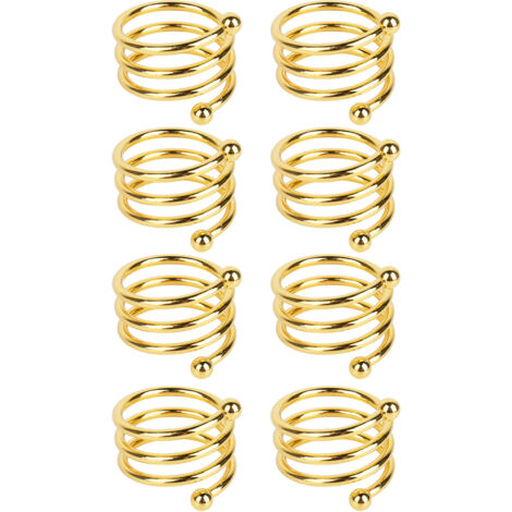 Set aus 8 eleganten und rostfreien spiralförmigen goldenen Serviettenringen aus Metall, perfekt für Hochzeiten, Geburtstage, Abendessen oder Familienfeiern.