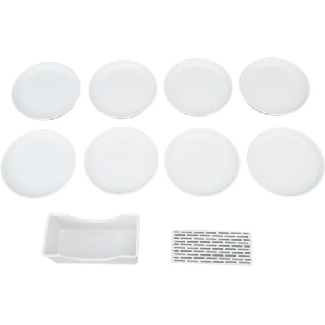 Set aus 8 runden Knochentellern mit Abtropfkorb, ideal für Vorspeisen und Tischreste.