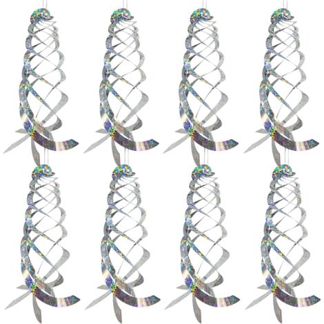 Set aus acht 15,8 Zoll großen, hängenden Spiralreflektoren zur Gartendekoration, um Vögel vom Pool fernzuhalten