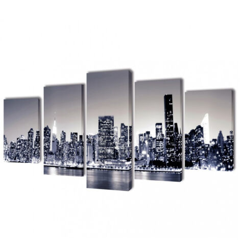 Set aus bedruckten Wandbildern Horizon von New York monochrom
