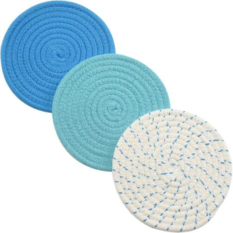 Set aus drei Topflappen aus 100 % Baumwollgarn in Blau – 17,8 cm Durchmesser