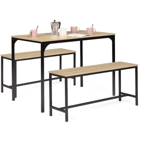 Set aus Esstisch und 2 Bänken DETROIT 4 Personen Industriedesign 110 cm