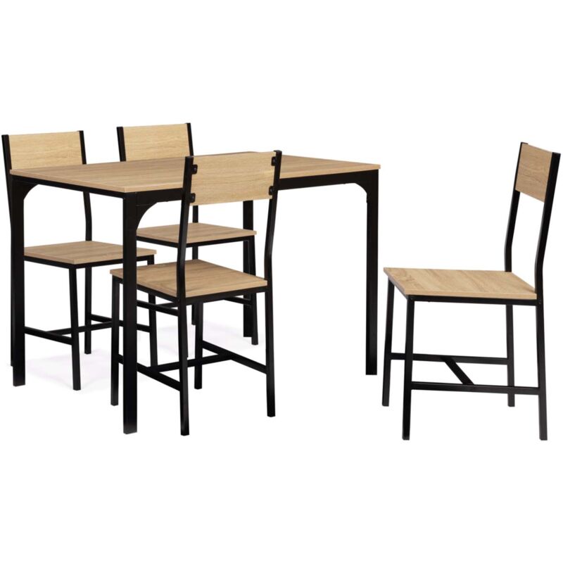 Idmarket Schwarz - Set Aus Esstisch Und 4 Stühlen Detroit 4 Personen Industriedesign 110 Cm