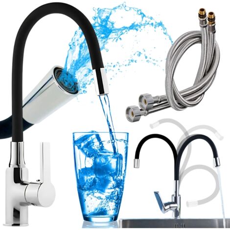 Set aus freistehender Küchenarmatur mit flexiblem Auslauf, flexiblen Schläuchen und Luftsprudler