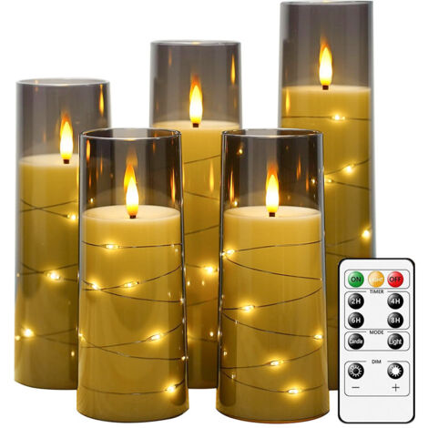 Set aus fünf flammenlosen LED-Kerzen mit Timer, stabilem Acrylgehäuse für die Heimdekoration, romantisches Ambiente