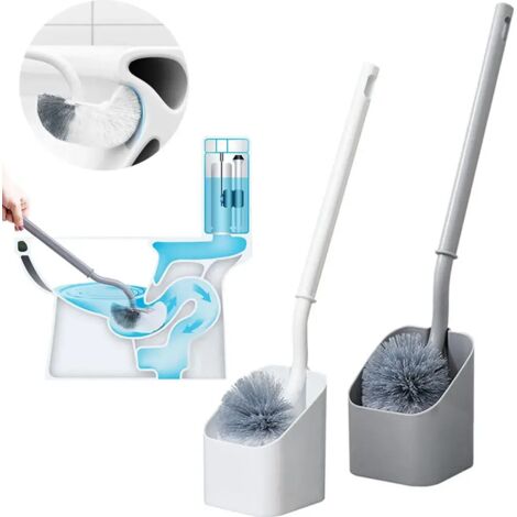 Set aus gebogener Toilettenbürste mit Behälter, langem Griff zur Toilettenreinigung, Badezimmeraccessoire