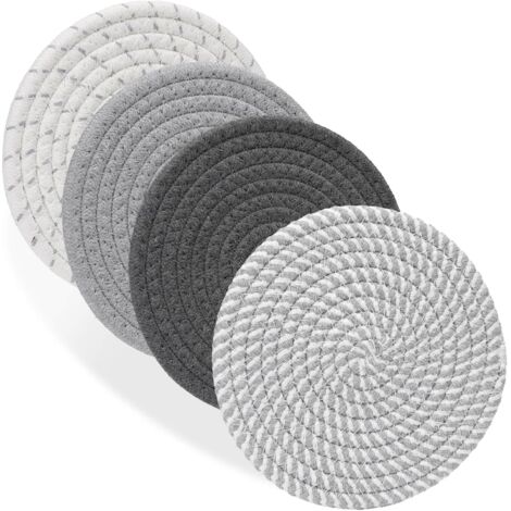 Set aus geflochtenen Tischsets aus Baumwollseil für Zuhause, Untersetzern und modernen isolierten Untersetzern