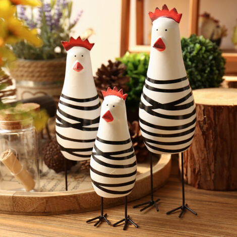 Set aus geschnitzten Holzhühnern – handbemalte Hühnerfiguren – 3 massive Kiefernholzfiguren, Größen S/M/L