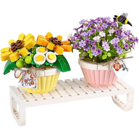 Set aus künstlichen Blumen aus Bausteinen, Sonnenblumen und Gänseblümchen, ideal zur Innendekoration und als Geschenk für Männer oder Frauen