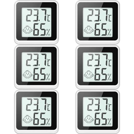 Set aus sechs digitalen Mini-Thermometern und Hygrometern für den Innenbereich zur Messung von Temperatur und Luftfeuchtigkeit