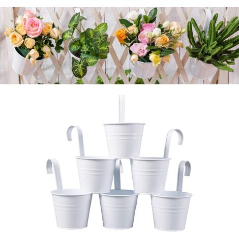 Set aus sechs Pflanzenampeln aus Metall mit abnehmbarem Haken und Abflussloch für Balkon und Garten.