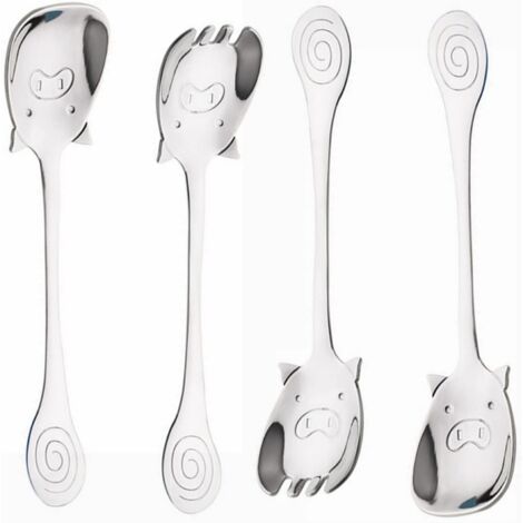 Set aus vier doppelseitigen, schweinchenförmigen Edelstahllöffeln für Kaffee und Tischservice, kreatives Geschenk