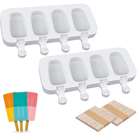 Set aus vier Silikon-Eisformen mit einhundert BPA-freien Holzstielen für Eiscreme und Mini-Eiswürfel, Zubehör für gefrorene Desserts