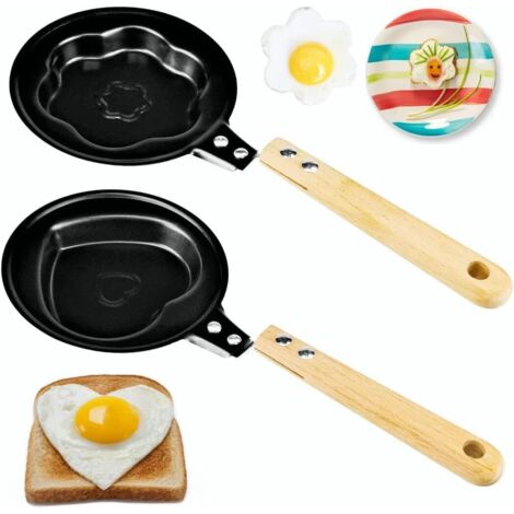 Set aus zwei kleinen, 12 cm großen, antihaftbeschichteten Gusseisen-Bratpfannen für Eier und Crêpes mit induktionsgeeigneten Griffen
