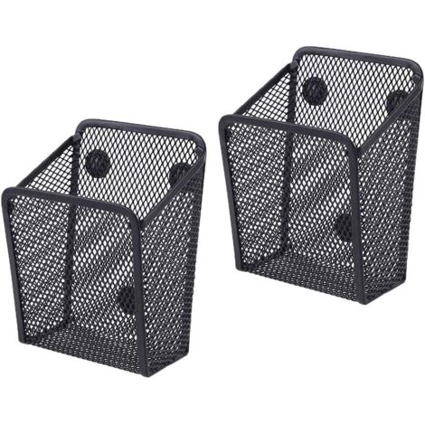 Set aus zwei magnetischen Aufbewahrungsboxen aus schwarzem Drahtgeflecht für Kühlschrank und Spind, Büroaccessoire und zur Organisation