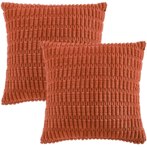 Set aus zwei orangefarbenen Cord-Kissenbezügen im Bohème-Stil, 45x45 cm, geeignet für Wohn- oder Schlafzimmer.