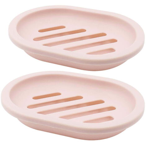 Set aus zwei Seifenschalen, Seifenhaltern und Seifenboxen mit Abtropfflächen leicht zu reinigen, trocknet schnell und verhindert, dass die Seife aufweicht (rosa).