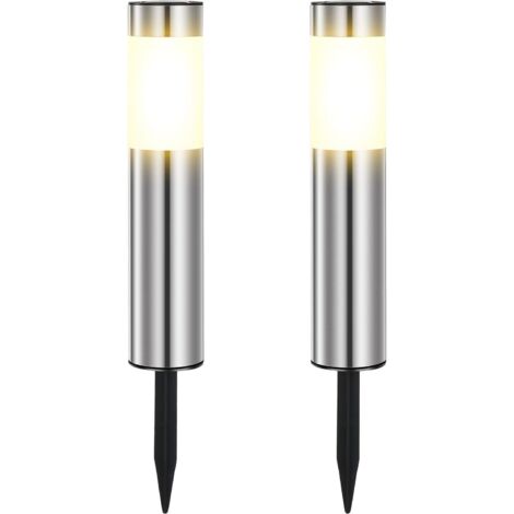 Set aus zwei Solar-Gartenleuchten aus Edelstahl, warmes Licht, wasserdicht, für Terrasse und Außenkamin